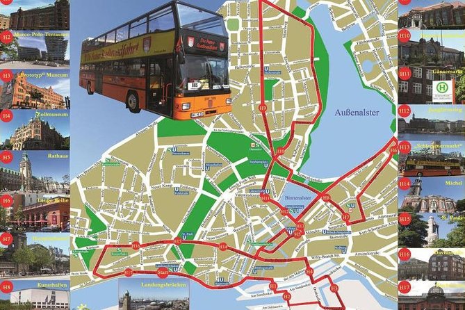 City tour of Hamburg in a double-decker bus Hopp on / Hopp off day ticket - Auf dem Sande, Marco-Polo-Terrassen, and Shanghaiallee: Harbor Walks Without the Packing