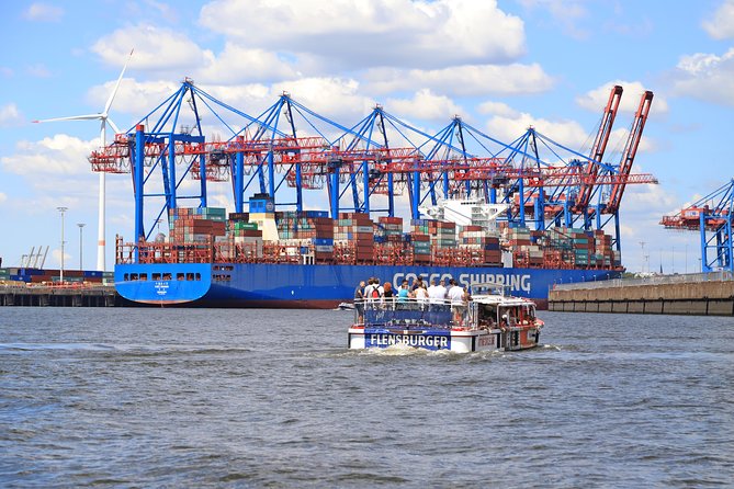 Hop-on hop-off on the water with the Maritime Circle Line in Hamburg - Hafenmuseum Hamburg: old free port machinery, cranes, and historic docks